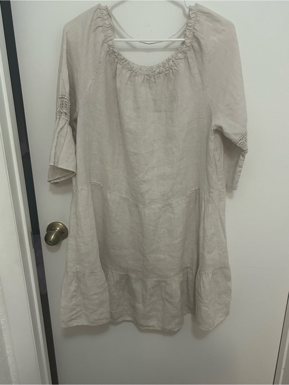 Boho Linen Peasant Dress - Light Beige - Picture 8 of 8